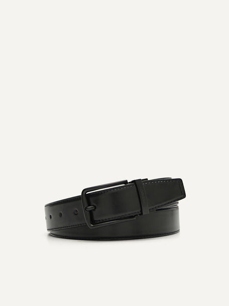 Leather Reversible Pin Belt, Black