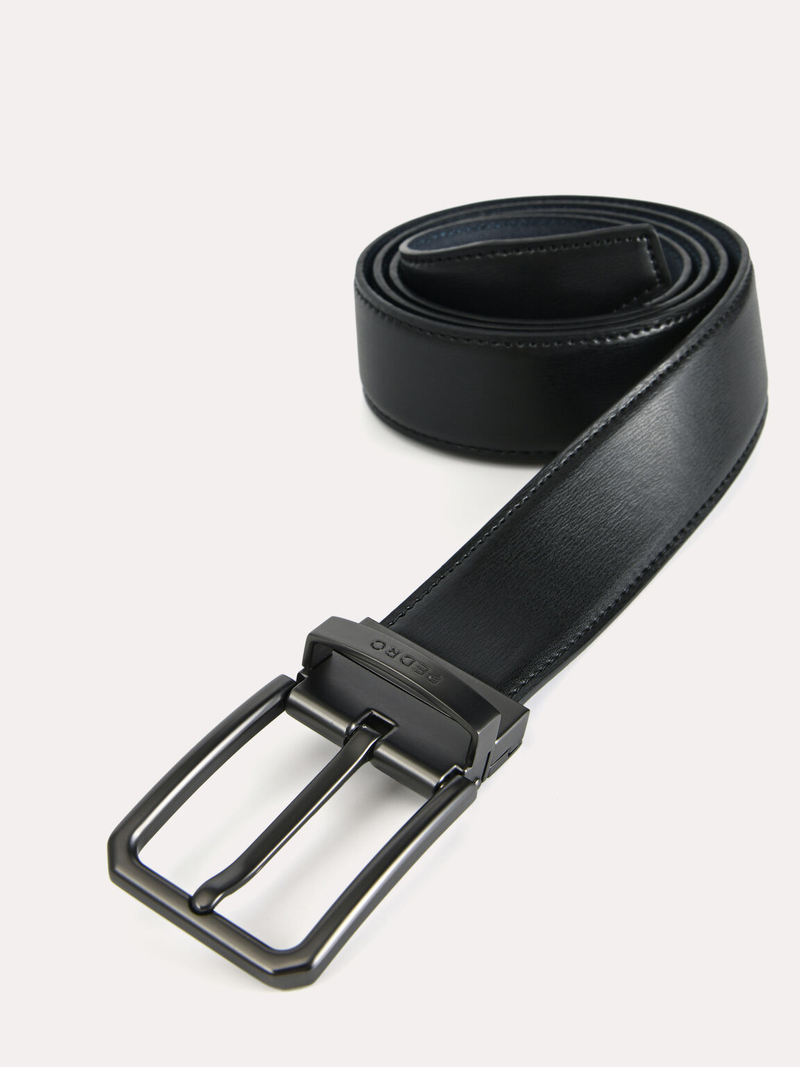 Reversible Leather Pin Belt, Black, hi-res