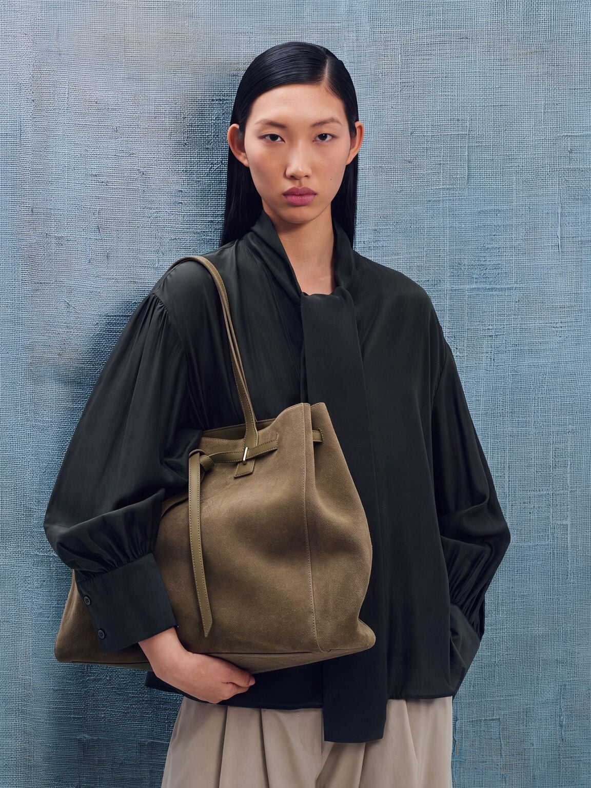 Demi Oversized Suede Tote Bag, Olive