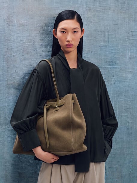 Demi Oversized Suede Tote Bag, Olive