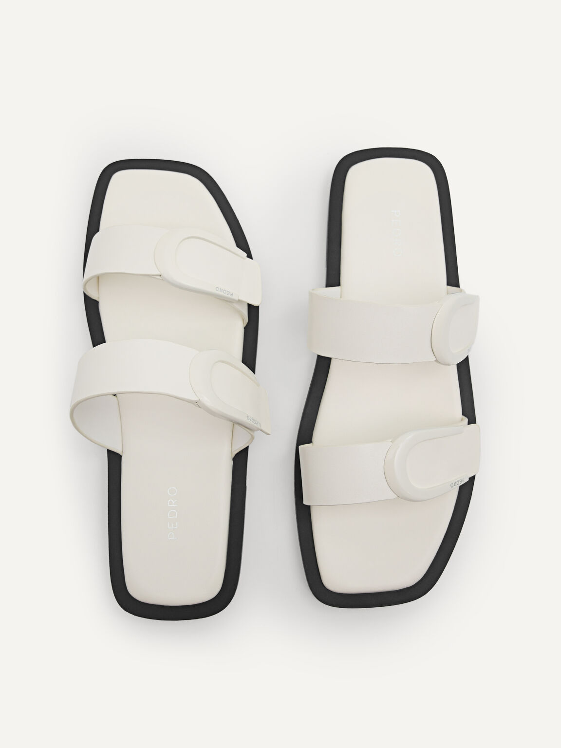 Double Strap Sandals with Buckle Detail, Chalk