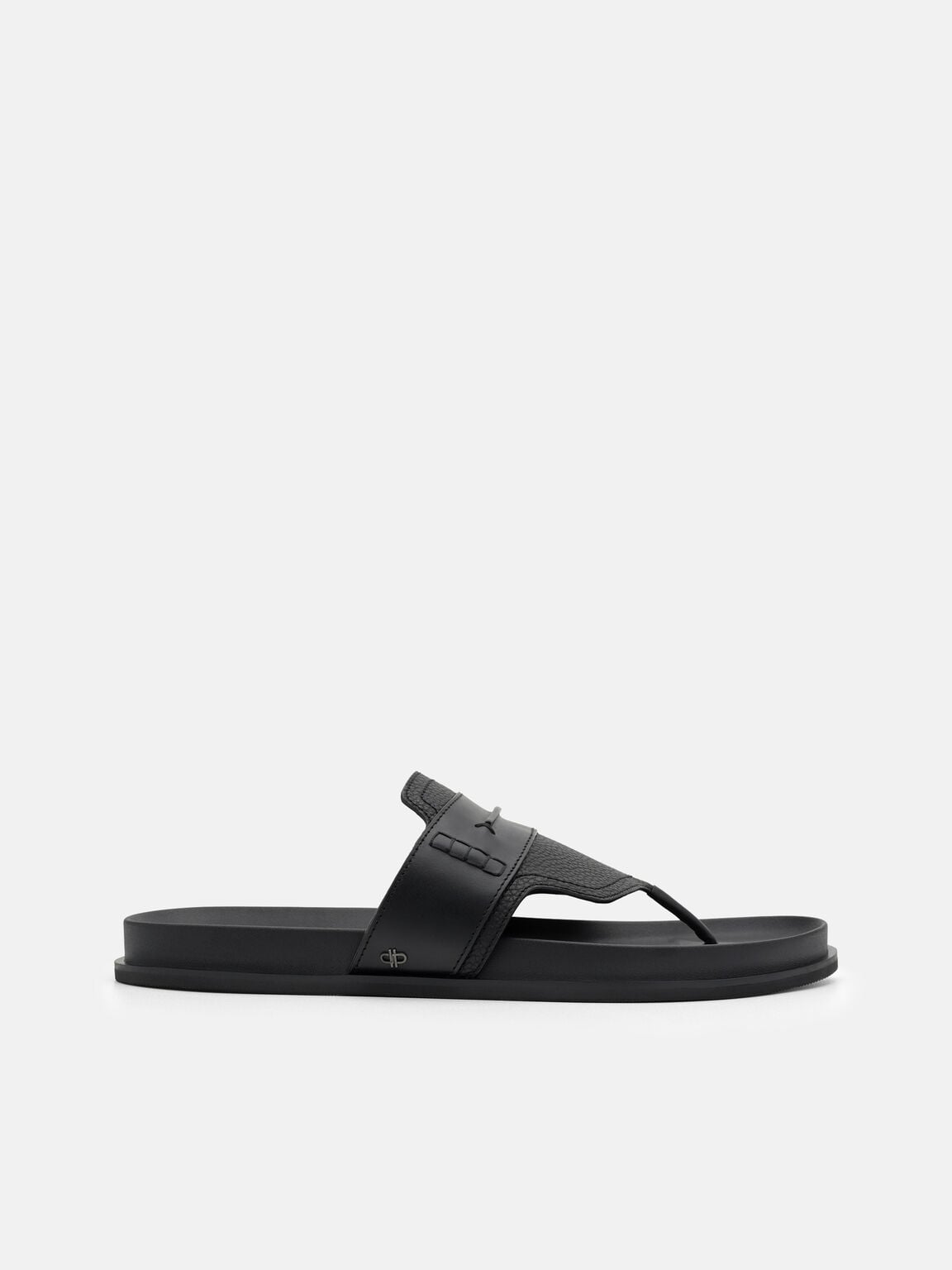 Tumbled Leather Penny Thong Sandals, Black Tumble