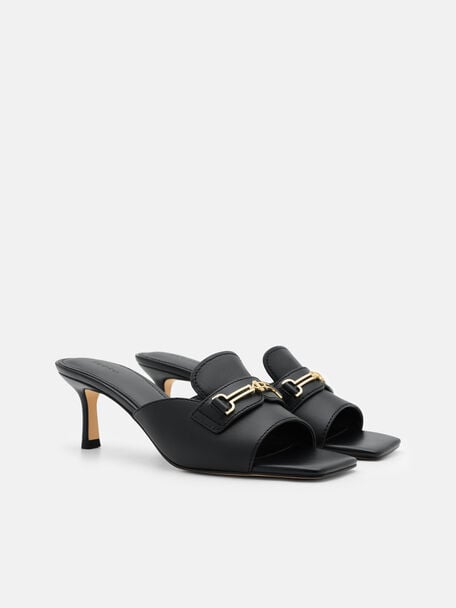 Alistair Leather Horsebit Heel Sandals, Black