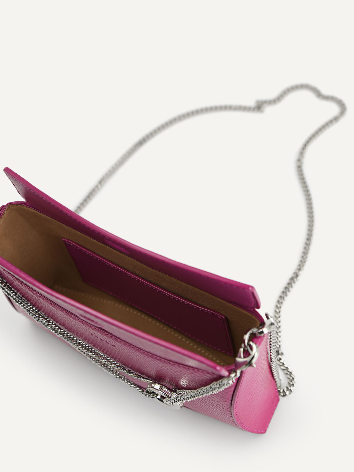 Chain Detailed Snake-Effect Leather Clutch, Fuchsia, hi-res
