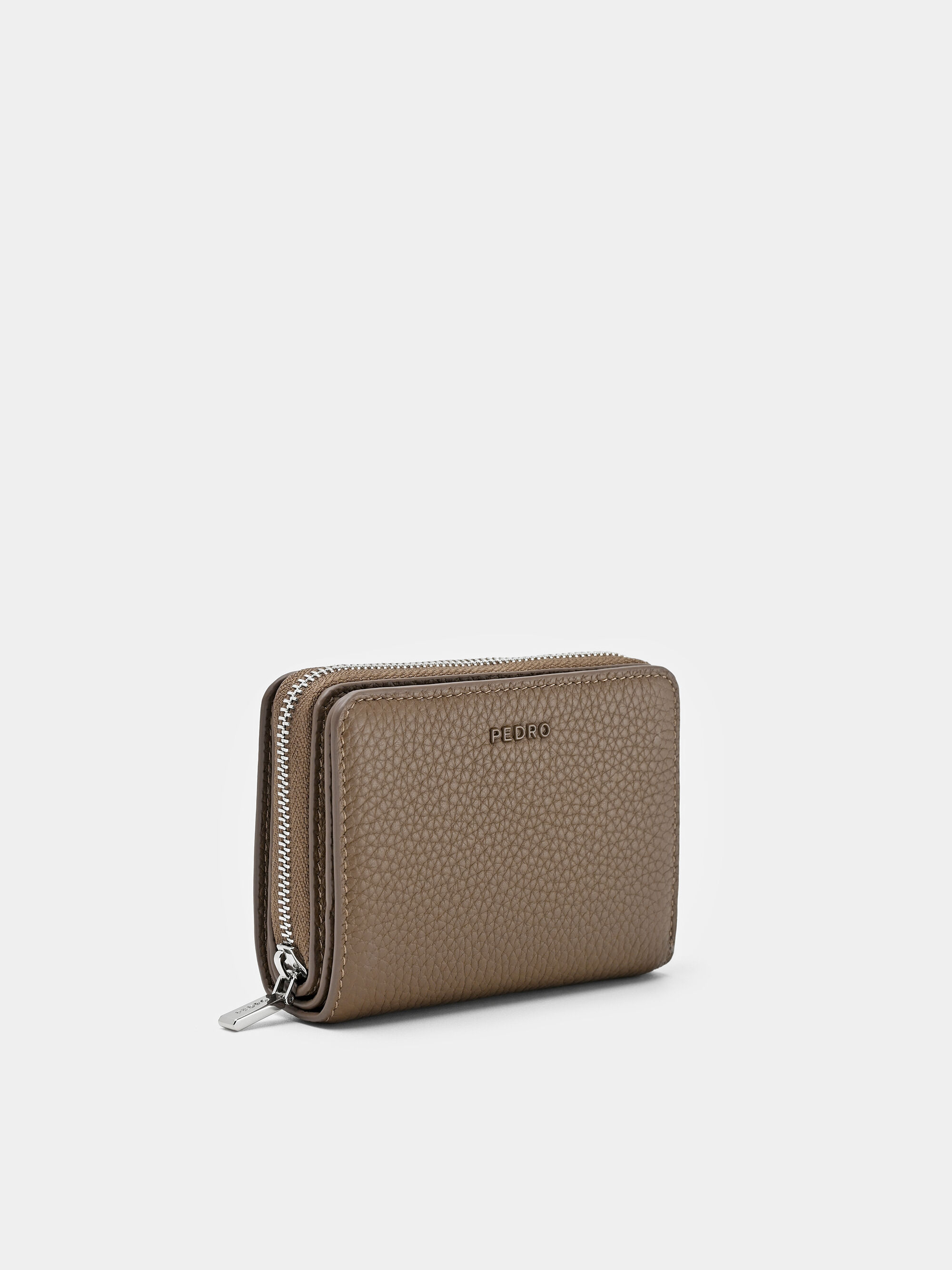 Dark Taupe Tumbled Leather Bi-Fold Zip Wallet - PEDRO US
