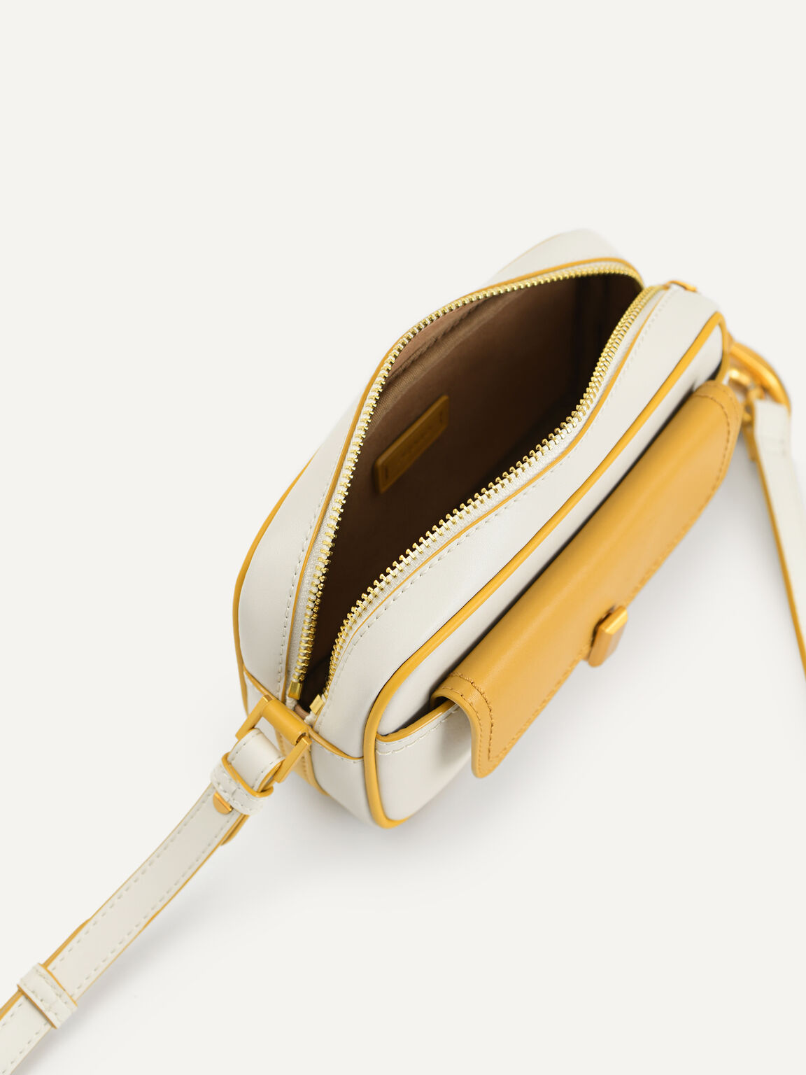 Two-Tone Pouch Leather Shoulder Bag, Multi, hi-res