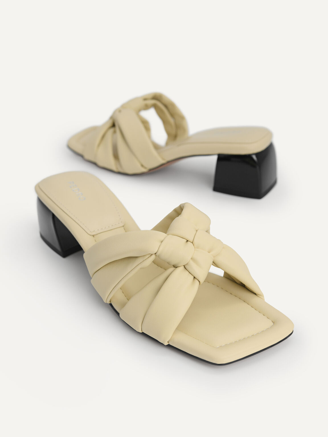Knotted Straps Heeled Sandals, Beige