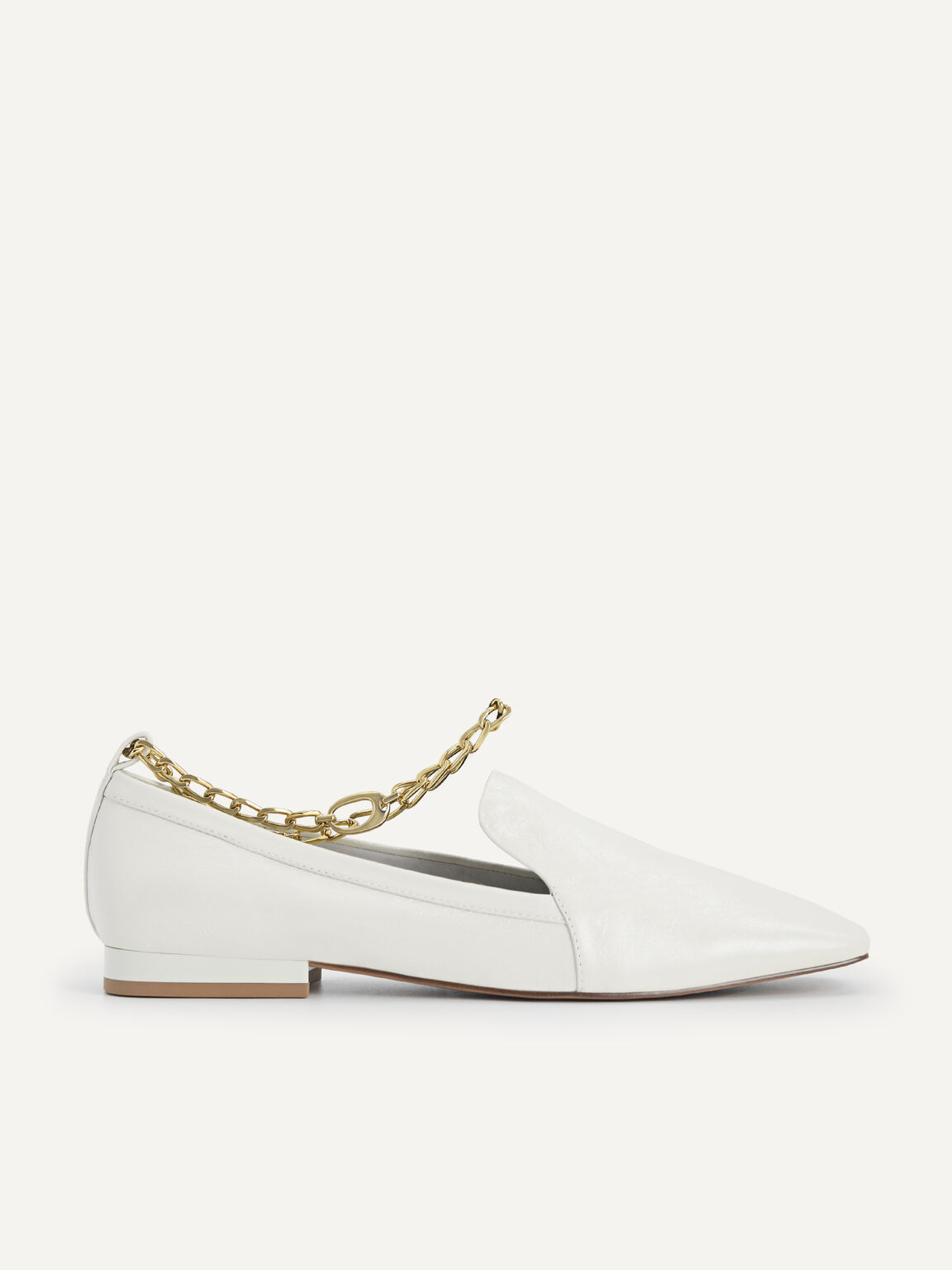 Chain-Strap Leather Loafers, Chalk