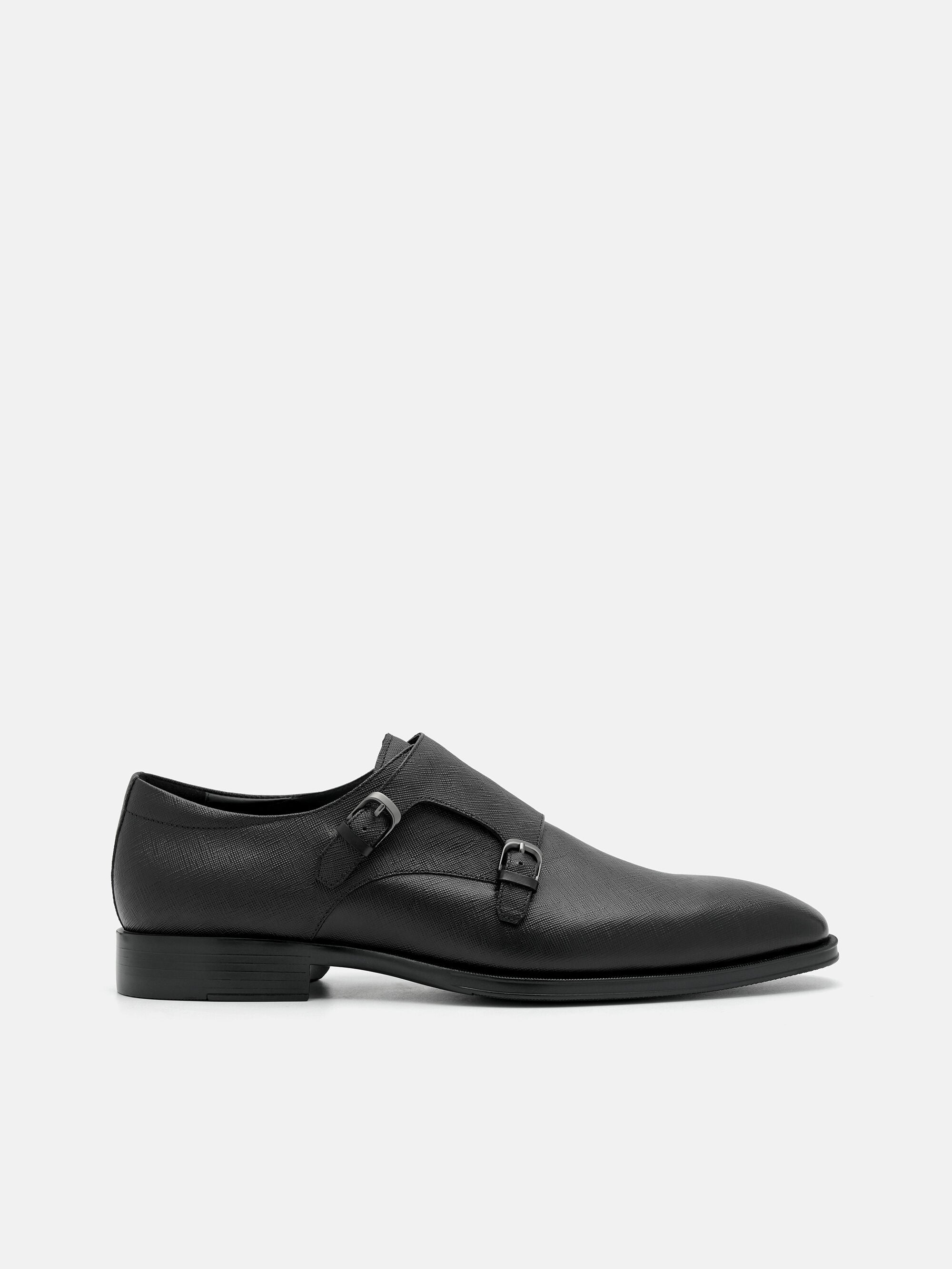 Black Saffiano Leather Double Monkstrap Shoes - PEDRO US
