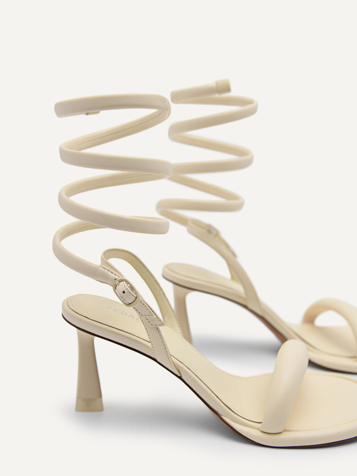 Terrazo Heels with Detachable Coil Strap, Beige