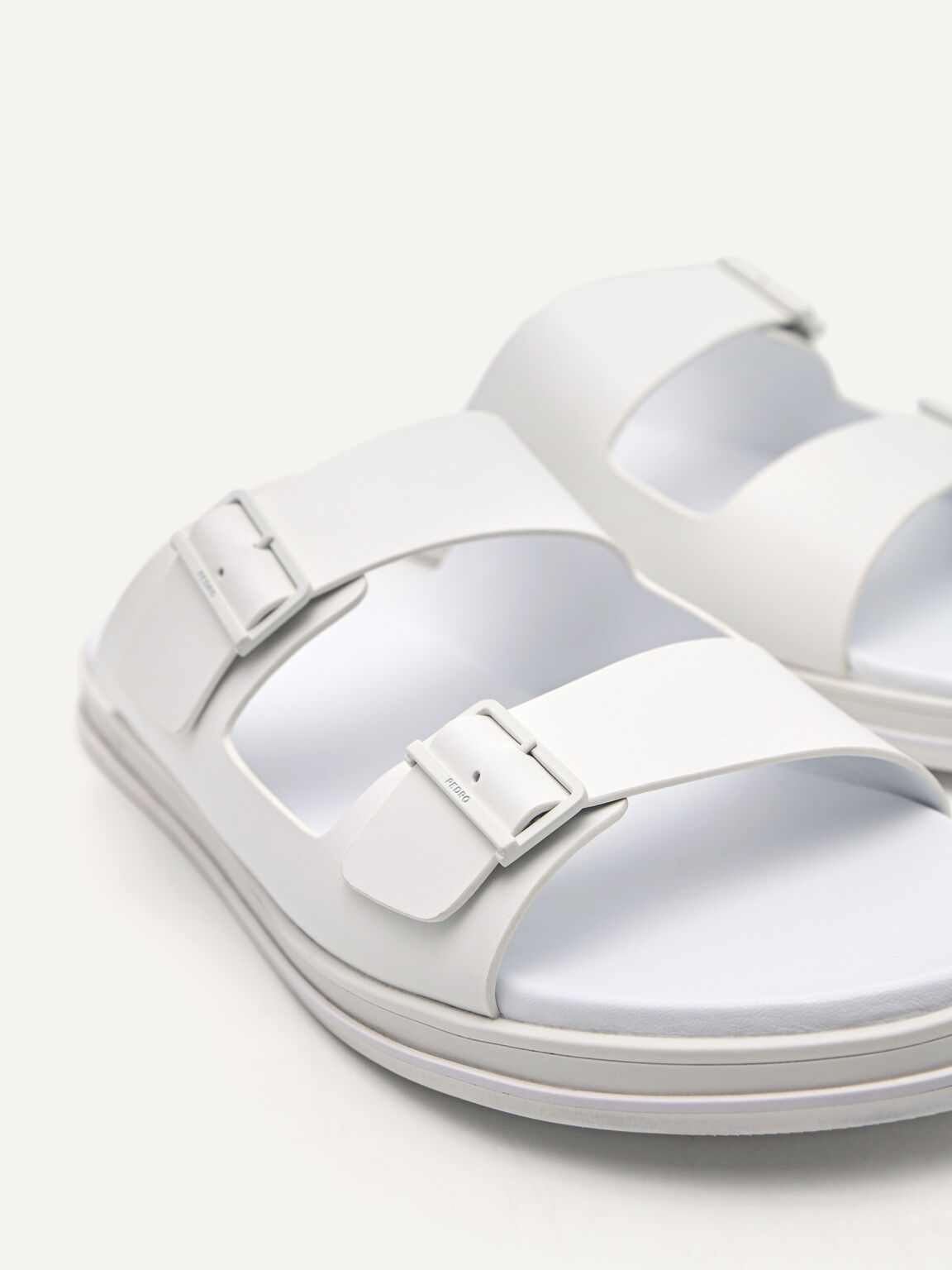 White Monochrome Double Strap Slide Sandals - PEDRO SG