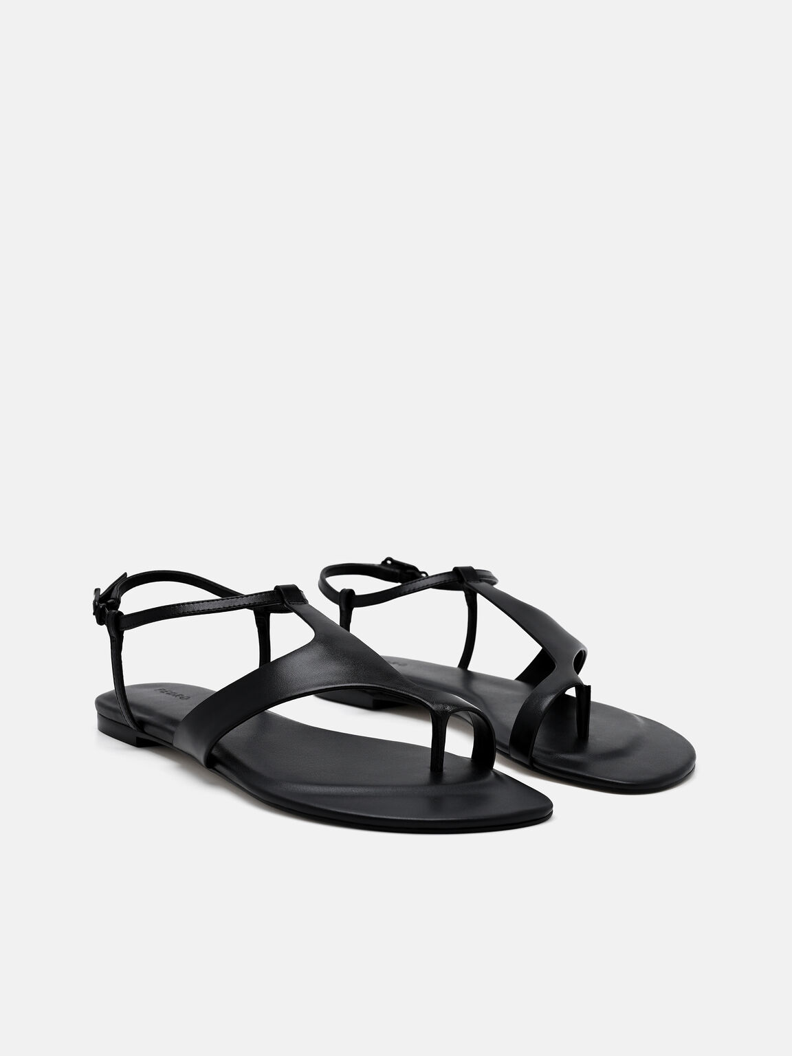 Leather Ankle Strap Sandals, Black