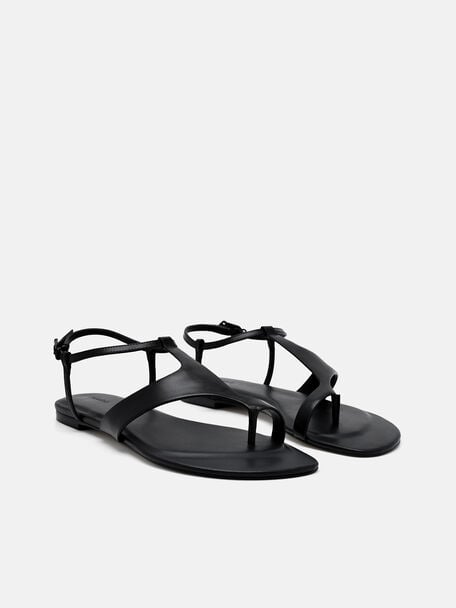Leather Ankle Strap Sandals, Black