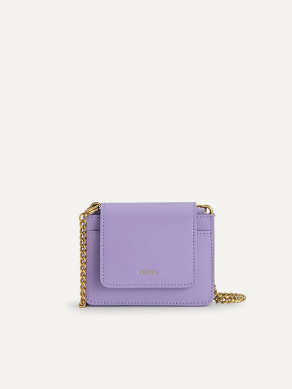 Leather Pouch with Chain Handle, Mauve