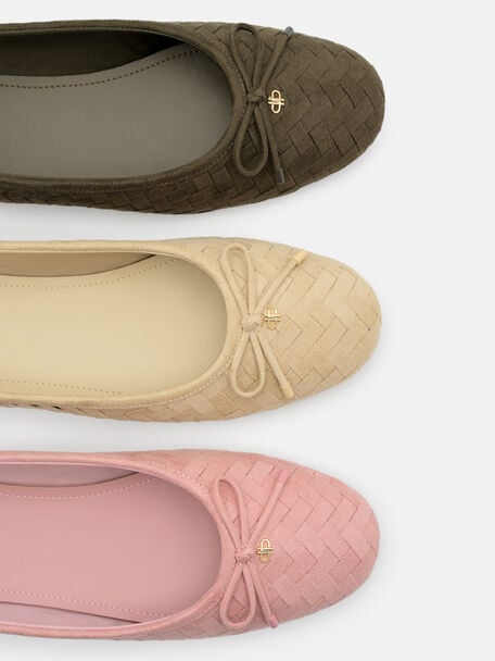 Anna Woven Ballerina Flats, Pink Weave
