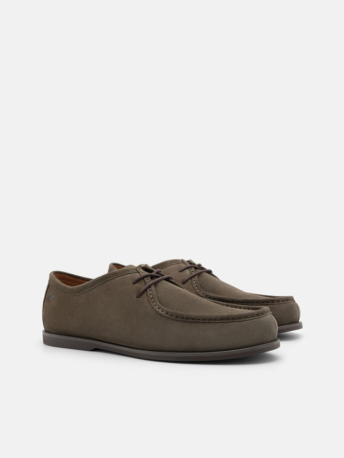 Suede Moc-Toe Derby Shoes, Olive