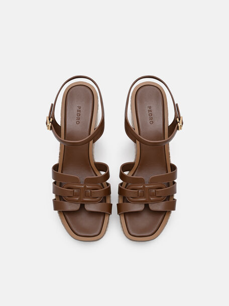 Carmel Leather Wedge Sandals, Cognac