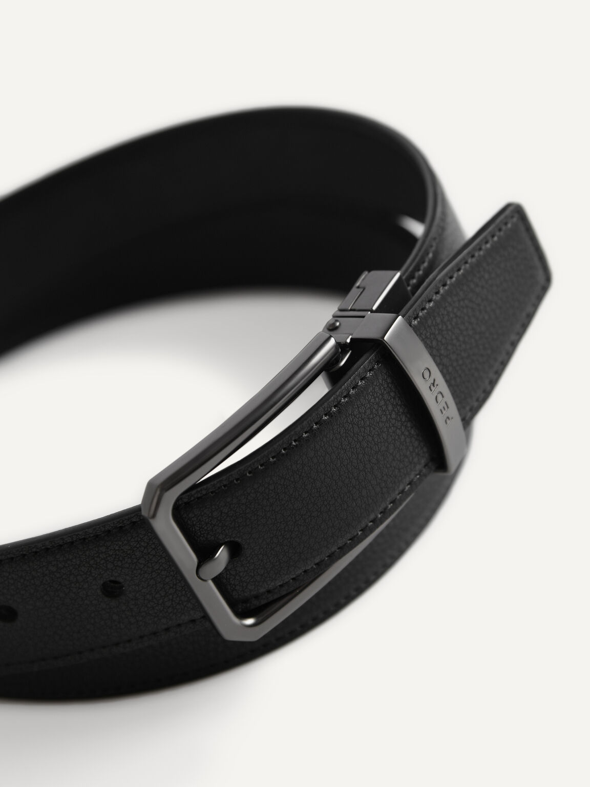 Reversible Textured Leather Belt, Black, hi-res