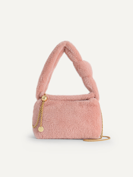 Knotted Faux Fur Shoulder Bag, Pink