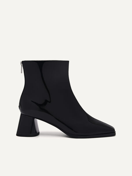 Eva Leather Heel Ankle Boots, Black