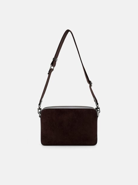 Travis Crossbody Bag, Espresso Brown Suede