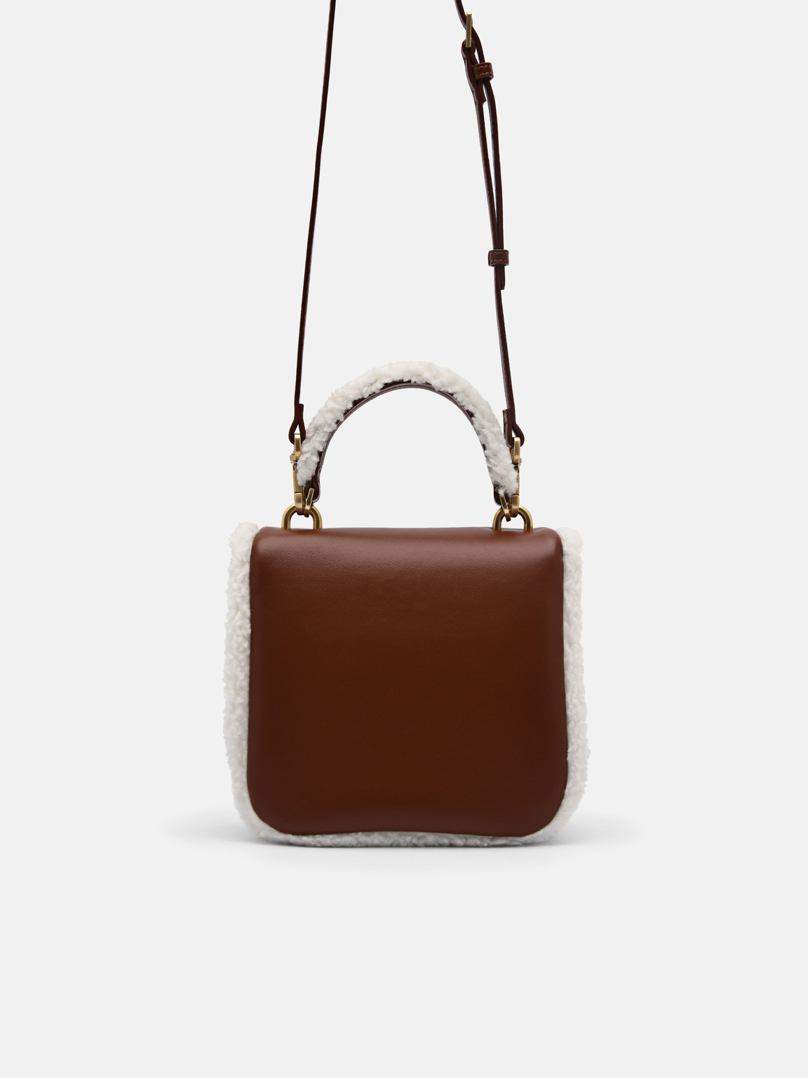 Mini Quilted Faux Fur Shoulder Bag, Brown