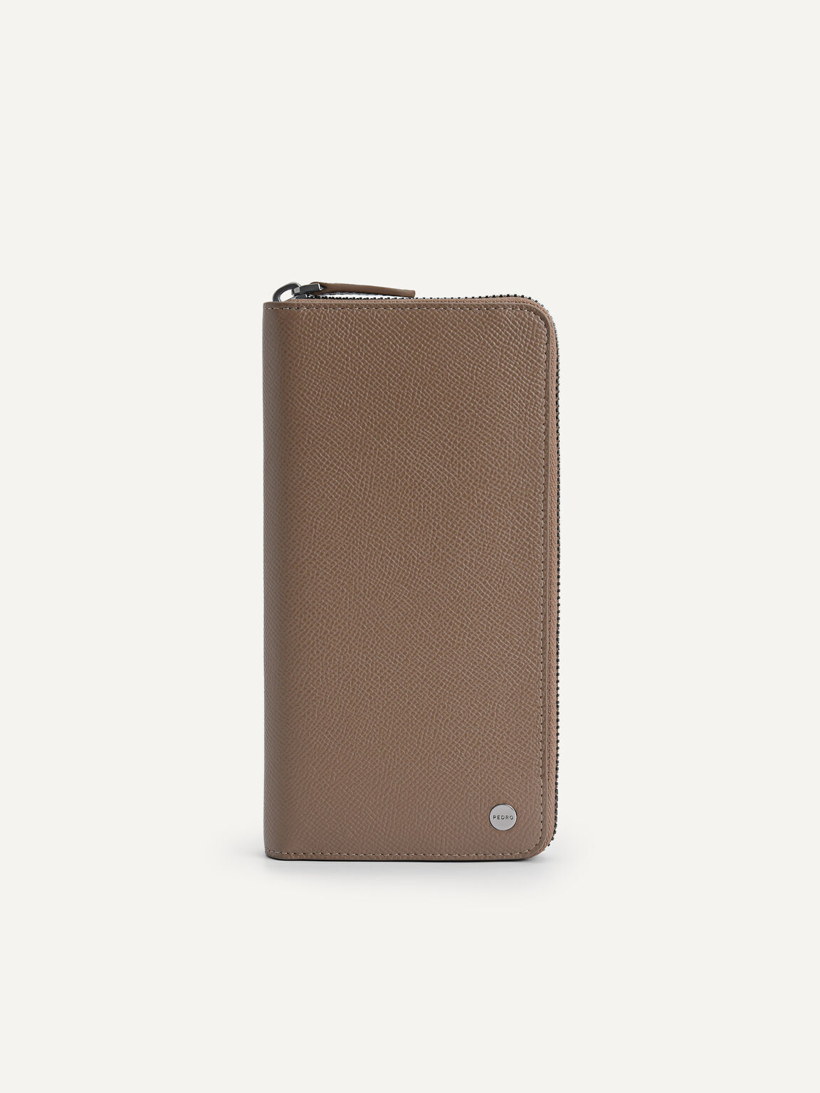Textured Leather Long Wallet, Taupe, hi-res