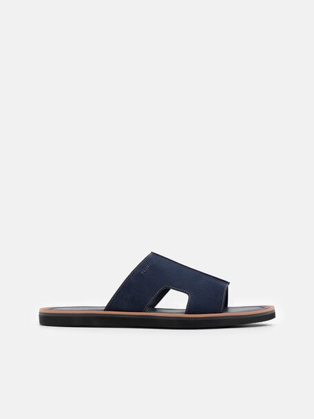 Suede Slide Sandals, Navy Suede