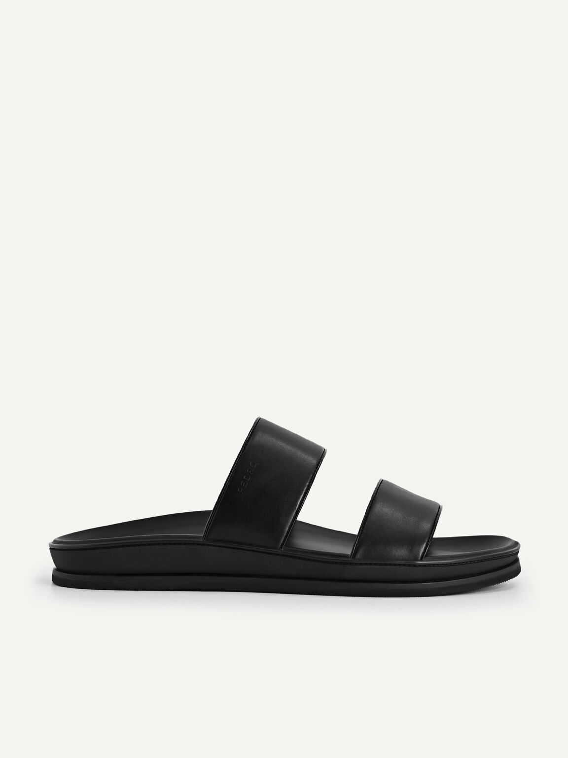 Monochrome Double Strap Sandals, Black, hi-res