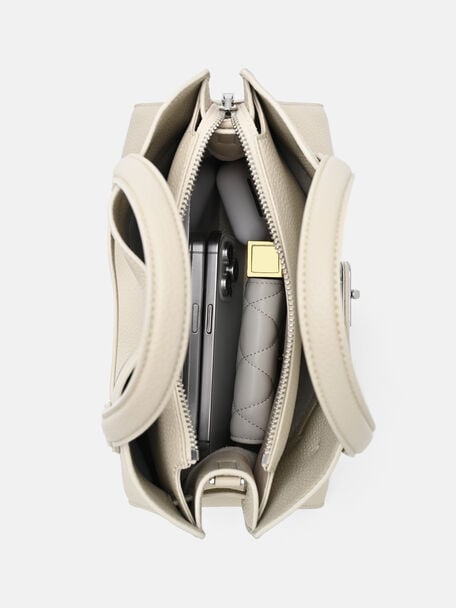 Danielle Medium Leather Handbag, Beige Tumble