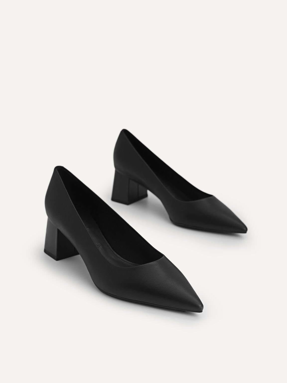 Leather Pointed Toe Pumps, Black, hi-res