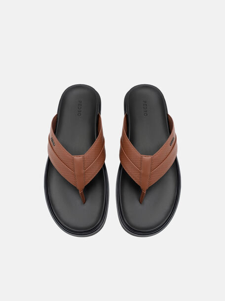 Woven Thong Sandals, Cognac Embossed