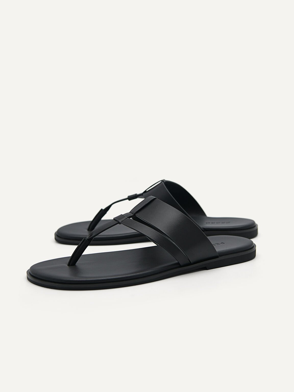 Synthetic Leather Grid Thong Sandals, Black