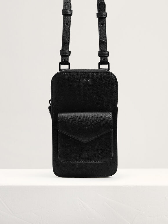 Embossed Leather Phone Pouch, Black