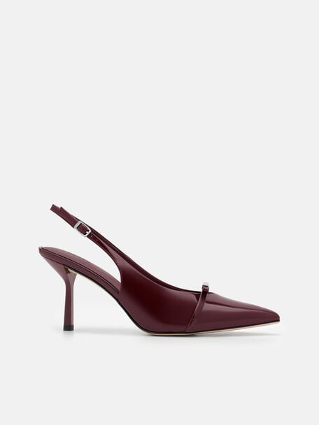Jeanine Patent Leather Heel Slingback Pumps, Burgundy Patent
