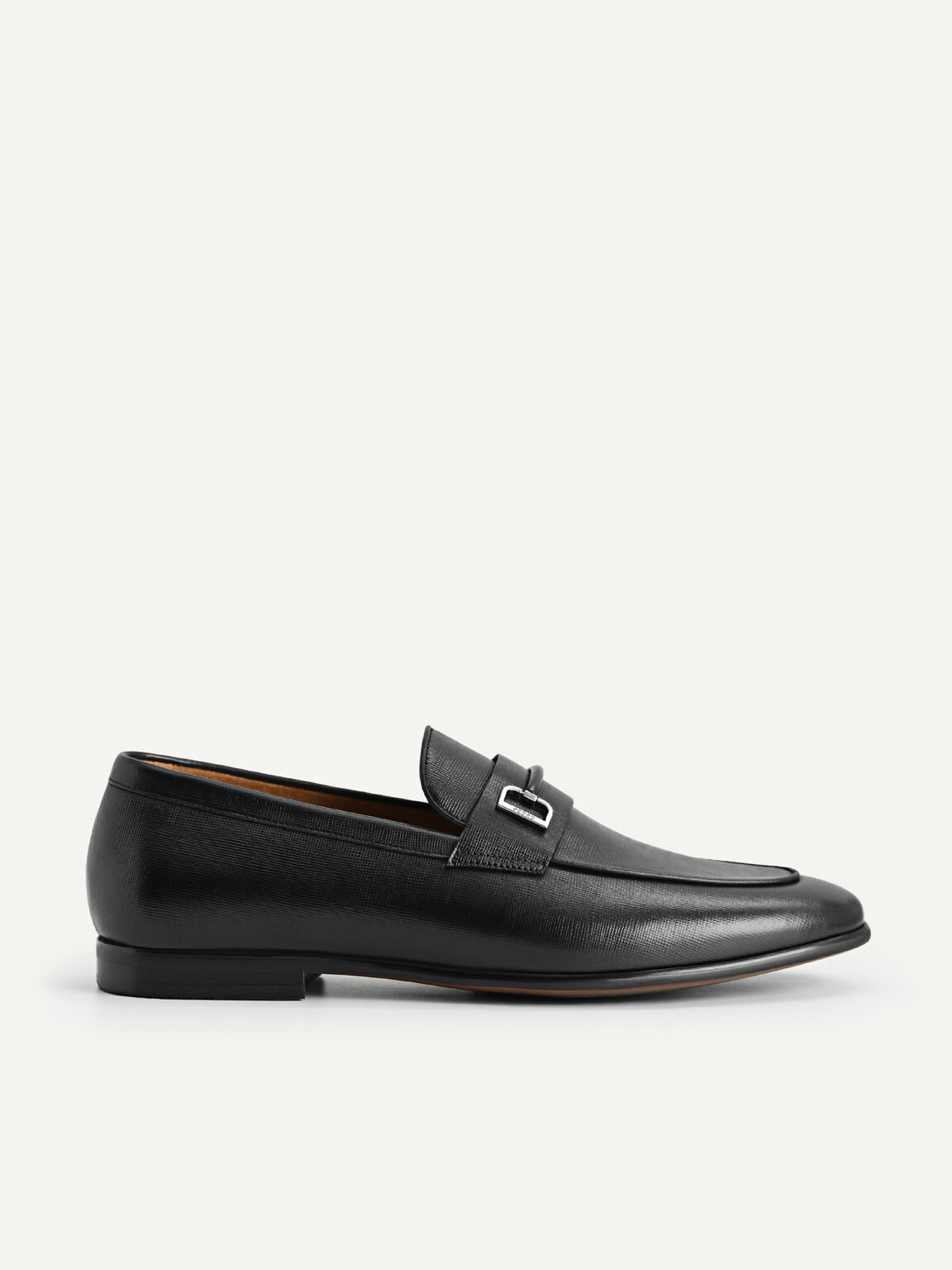 Black Textured Leather Loafers with Metal Bit - PEDRO SG