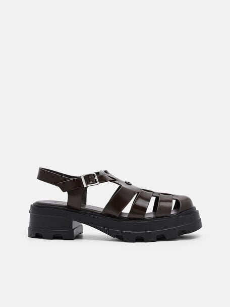 Verlin Leather Caged Sandals, Dark Brown Box