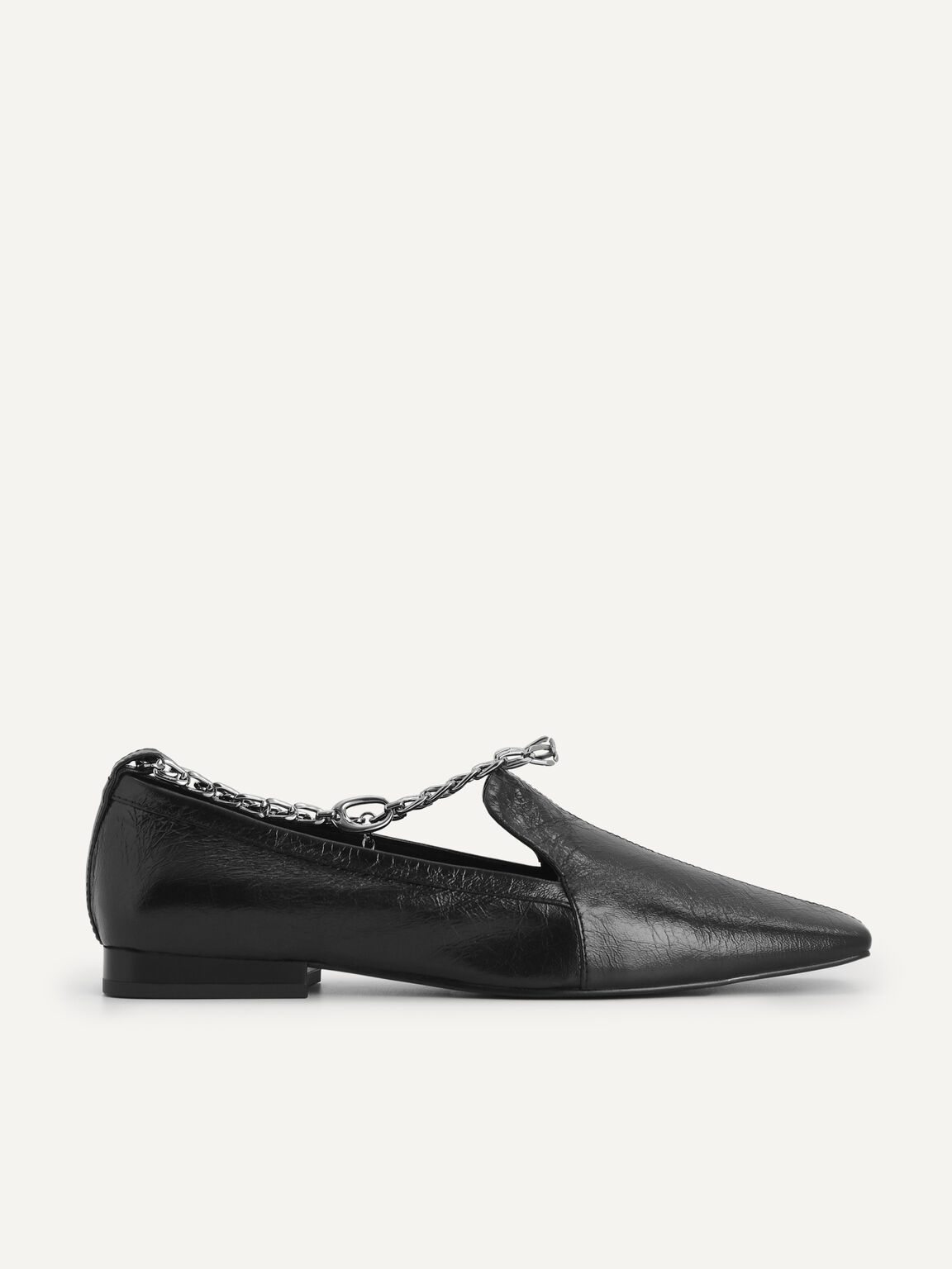 Chain-Strap Leather Loafers, Black