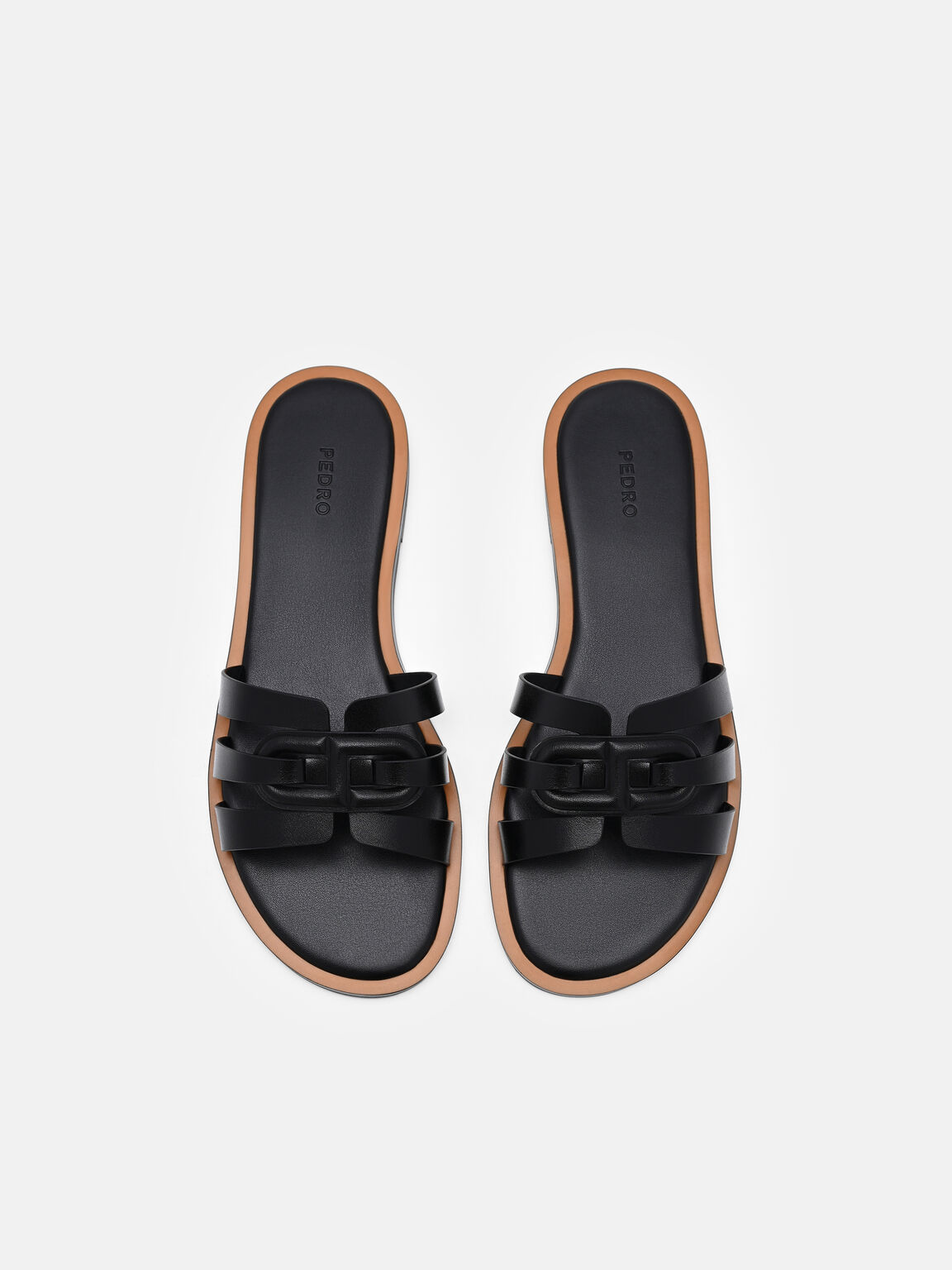 Carmel Leather Slide Sandals, Black
