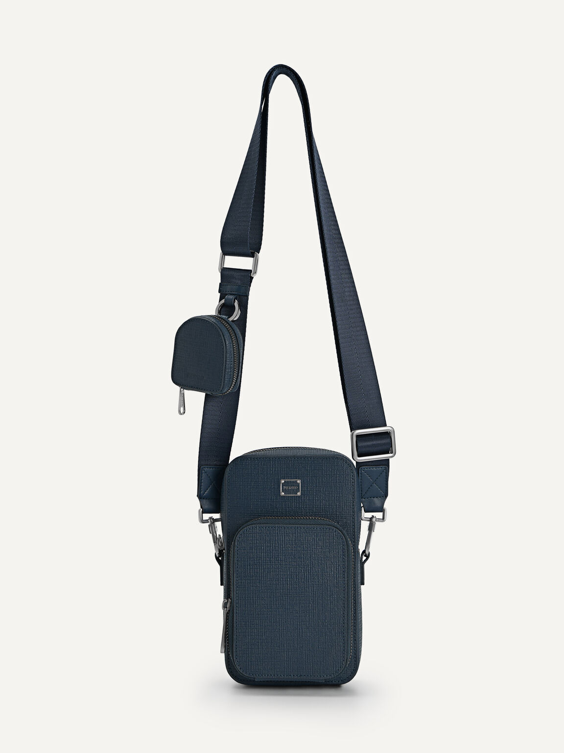 Textured Leather Sling Pouch, Navy, hi-res