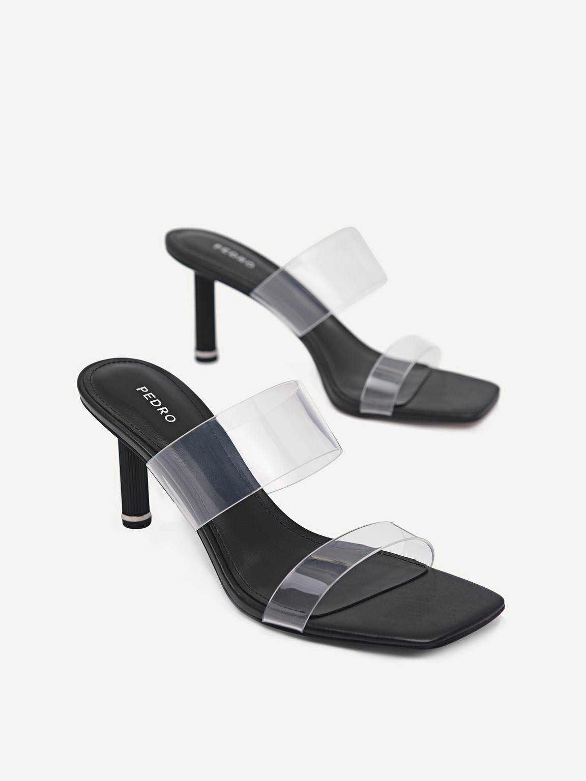 Vinyl Double Strap Heel Sandals, Black