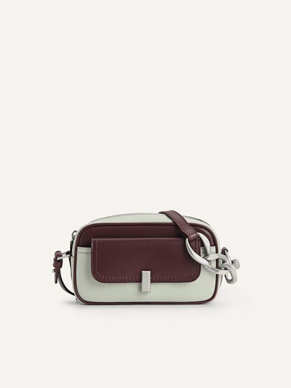 Two-Tone Pouch Leather Shoulder Bag, Multi2