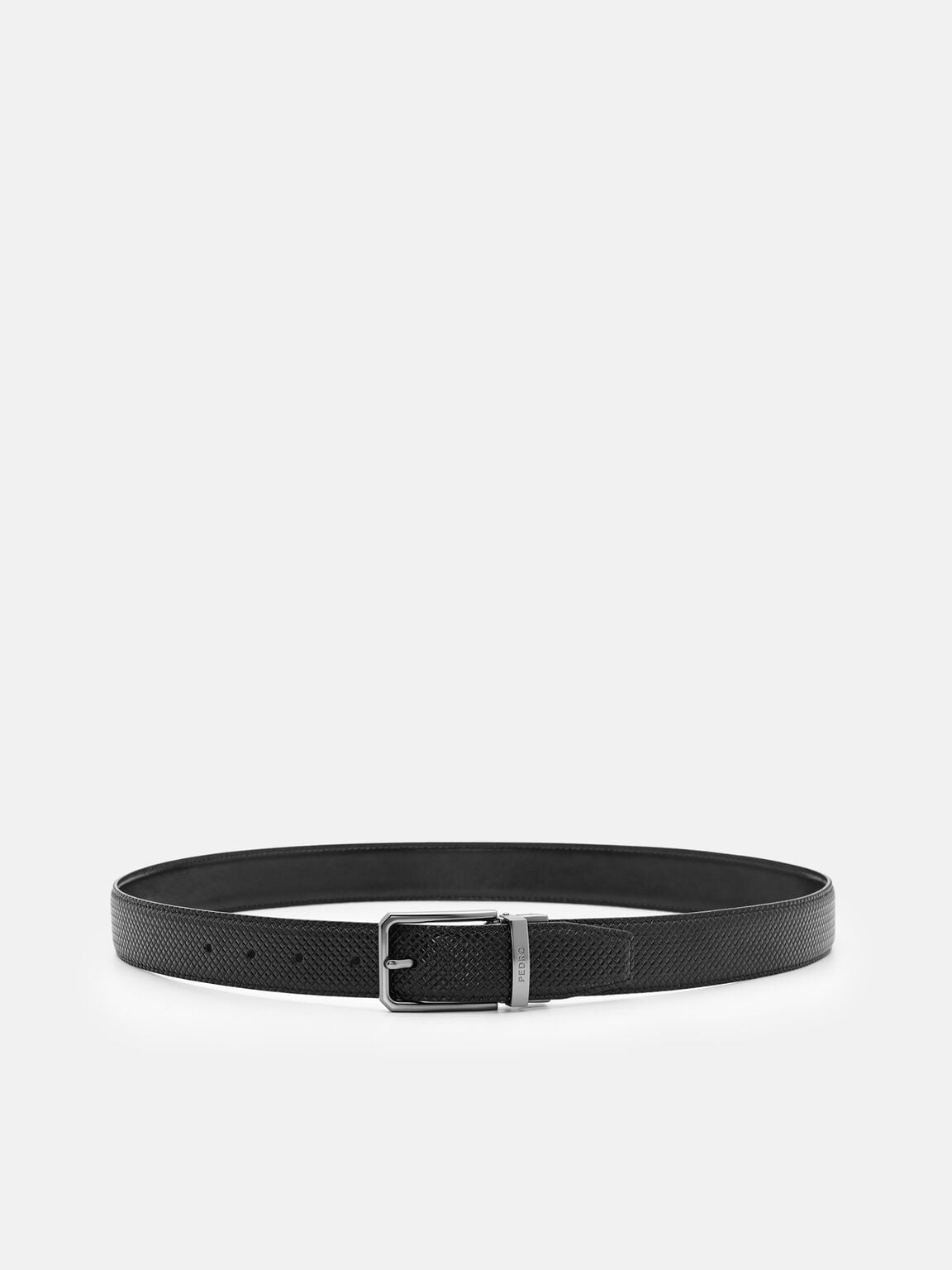 Leather Reversible Pin Belt, Black Embossed