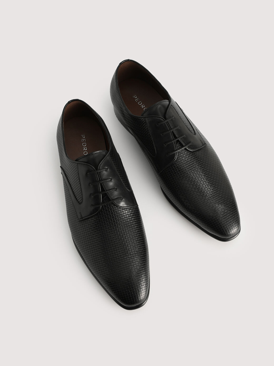 Textured Leather Derby Shoes, Black