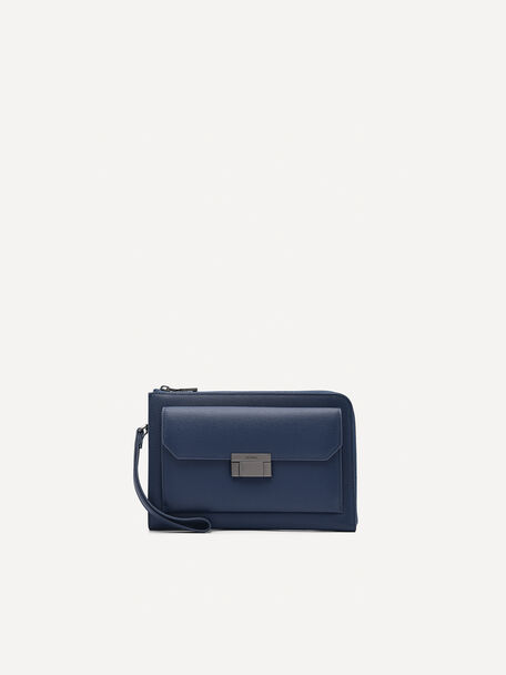Small Leather Clutch Bag, Navy, hi-res