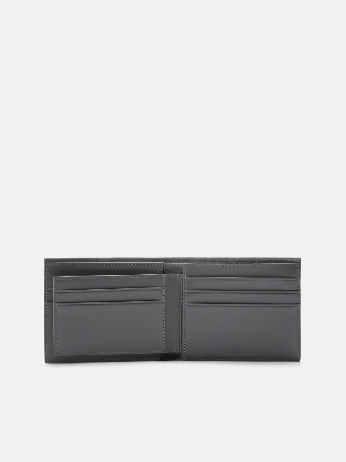 Embossed Leather Bi-Fold Wallet with Insert, Grey Tumble