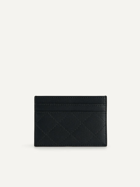Cris-Cross Pattern Leather Cardholder, Black