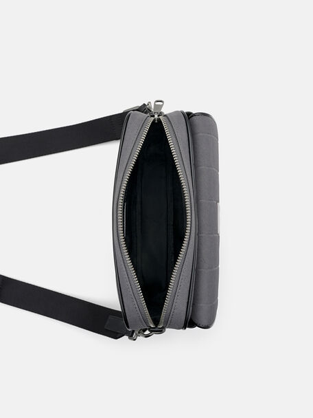 Taper Compact Crossbody Bag, Grey Nylon