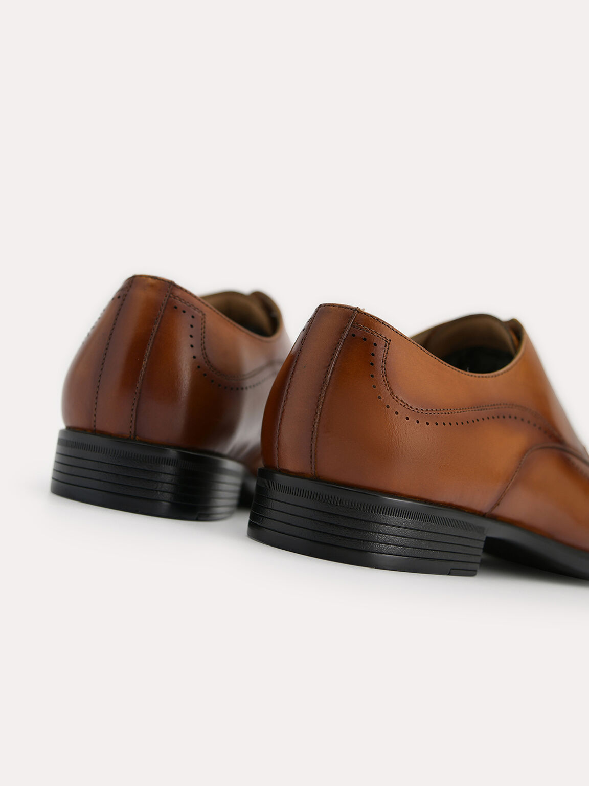 Burnished Leather Derby Shoes, Cognac