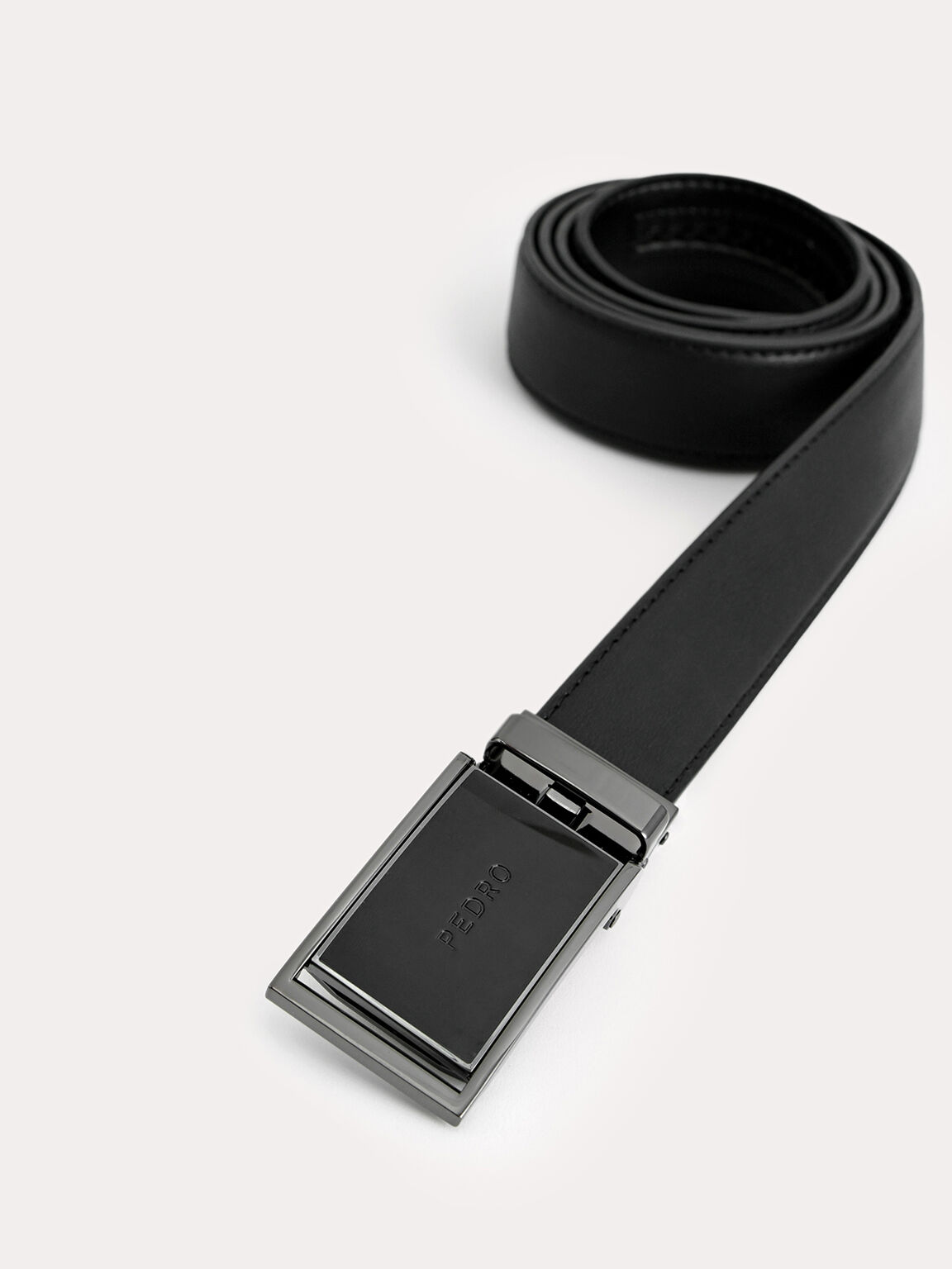 Leather Automatic Buckle Belt, Black, hi-res